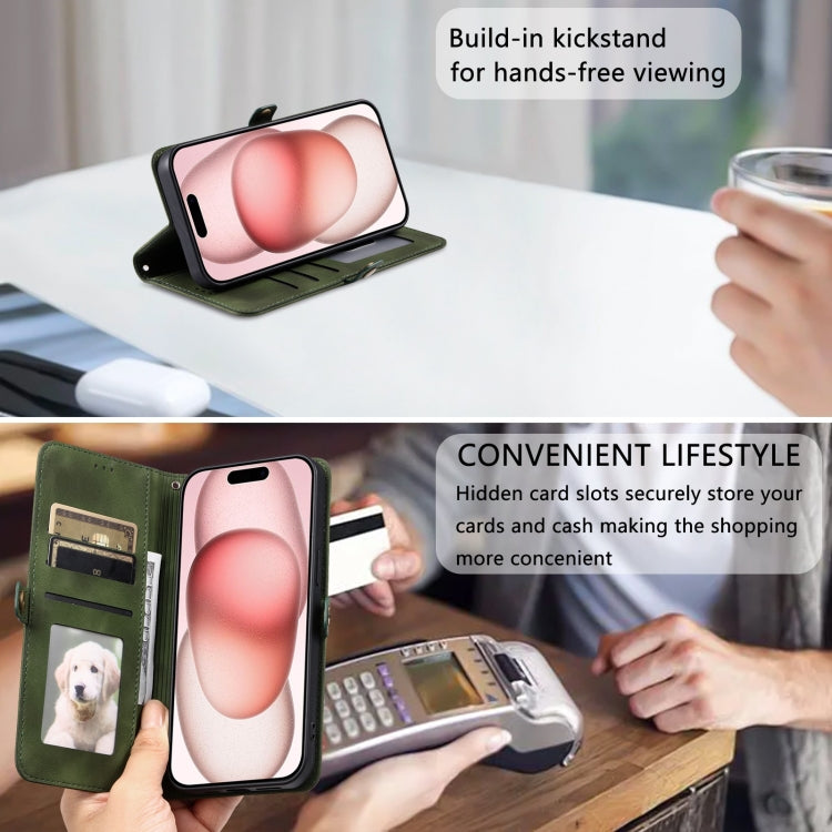 For iPhone 16 Skin Feel Totem Embossed Leather Phone Case(Deep Green) by buy2fix