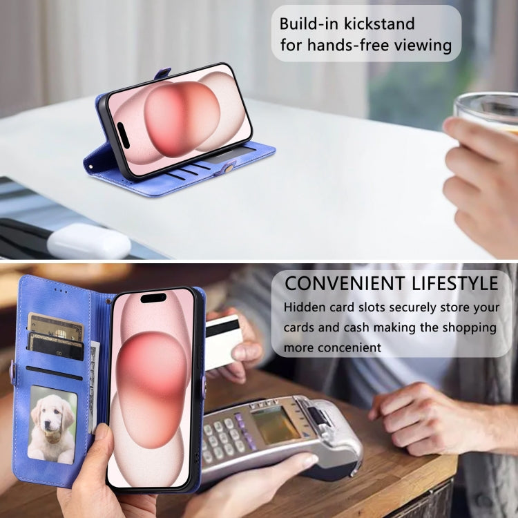 For iPhone 16 Skin Feel Totem Embossed Leather Phone Case(Purple) by buy2fix