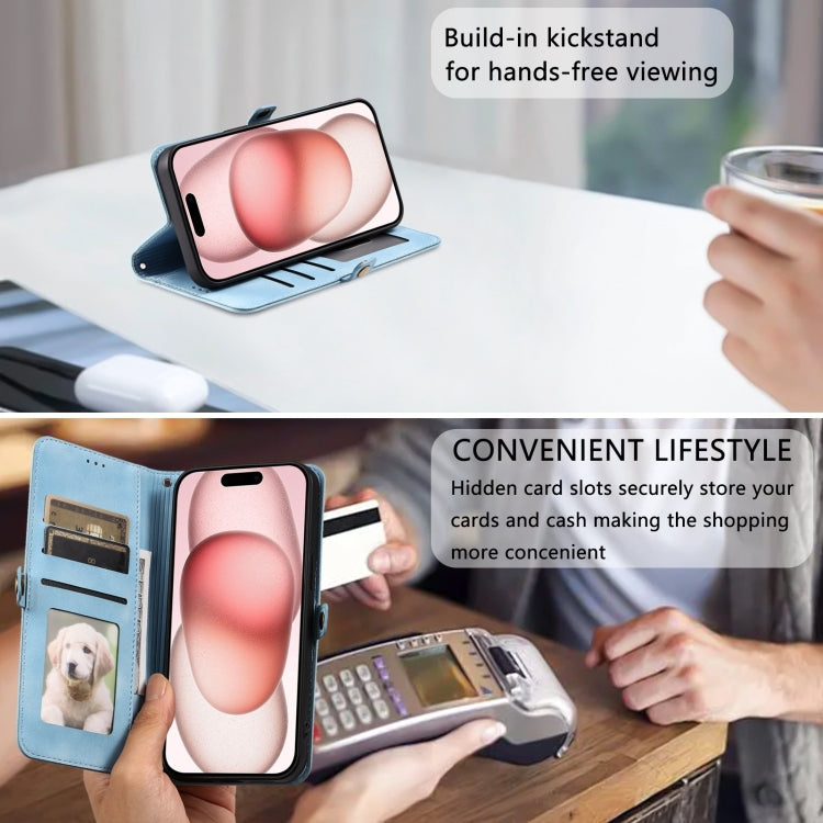 For iPhone 16 Skin Feel Totem Embossed Leather Phone Case(Blue) by buy2fix