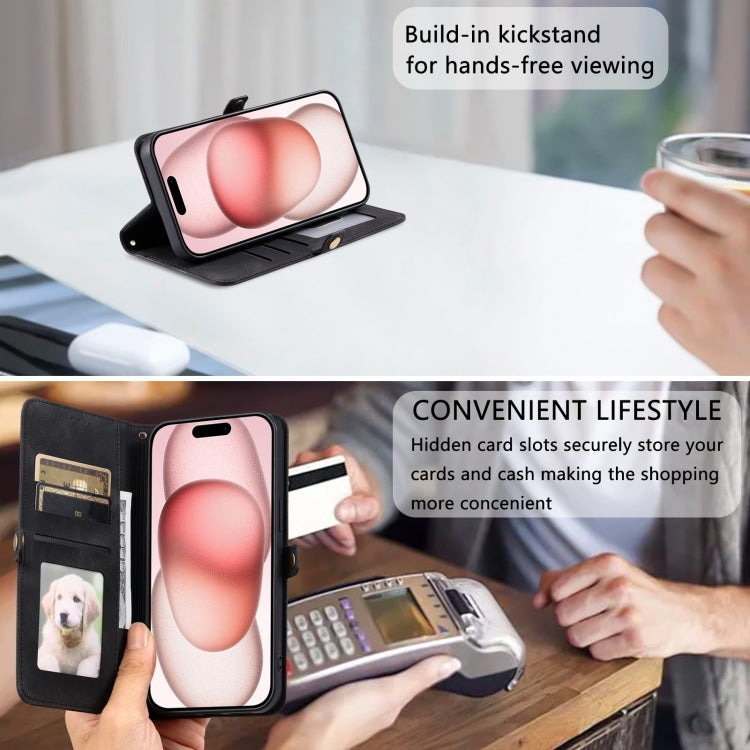 For iPhone 16 Skin Feel Totem Embossed Leather Phone Case(Black) by buy2fix