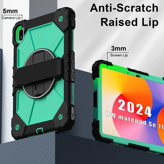 For Huawei MatePad SE 11 2024 Contrast Color Robot Silicone Hybrid PC Tablet Case(Black Mint Green) by buy2fix
