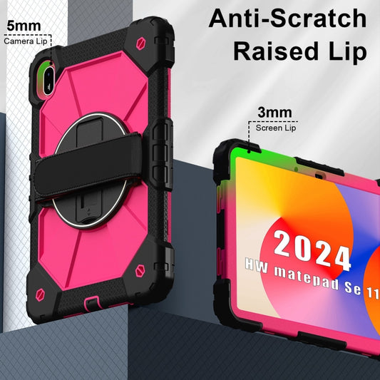 For Huawei MatePad SE 11 2024 Contrast Color Robot Silicone Hybrid PC Tablet Case(Black Rose Red) by buy2fix