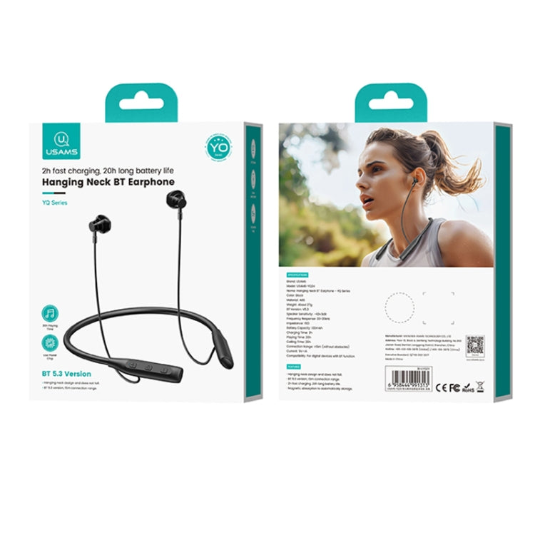 USAMS YQ24 YQ Series BT5.3 Neck-mounted Sports Bluetooth Earphone(Black) - Neck-mounted Earphone by USAMS | Online Shopping UK | buy2fix