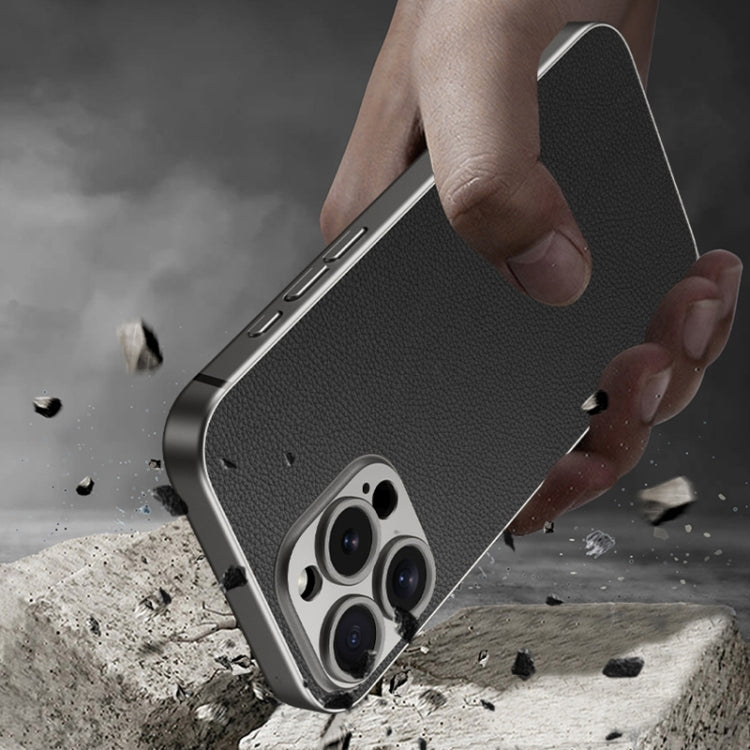 For iPhone 16 Pro Max GKK Metal Paint Skin Feel Leather Full Coverage Phone Case(Black) by GKK