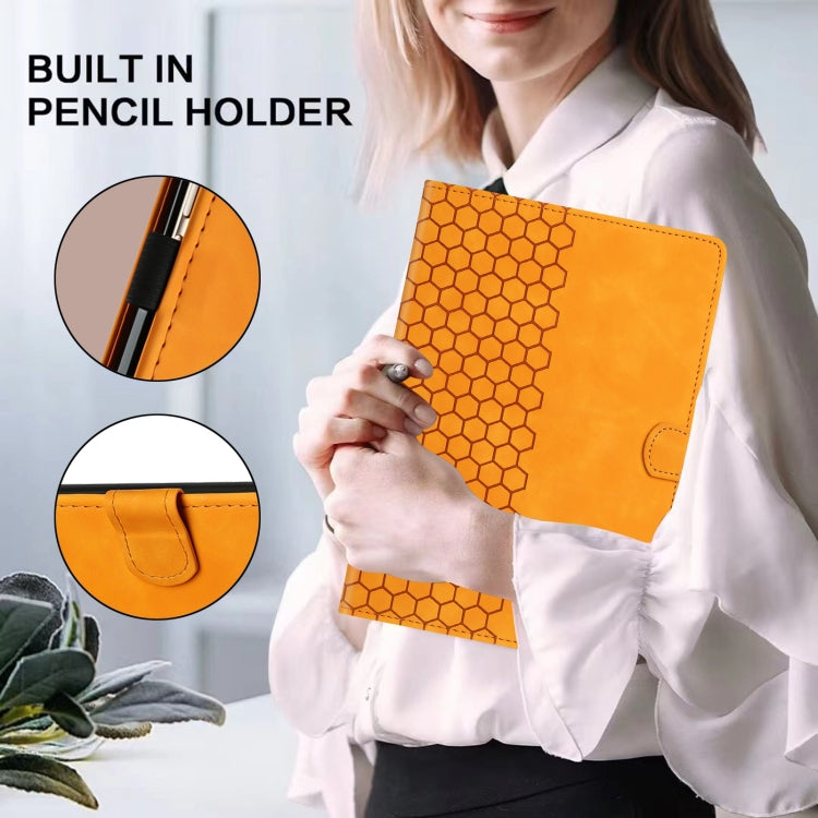 For Samsung Galaxy Tab S9 / S9 FE Honeycomb Embossed Leather Smart Tablet Case(Yellow) by buy2fix