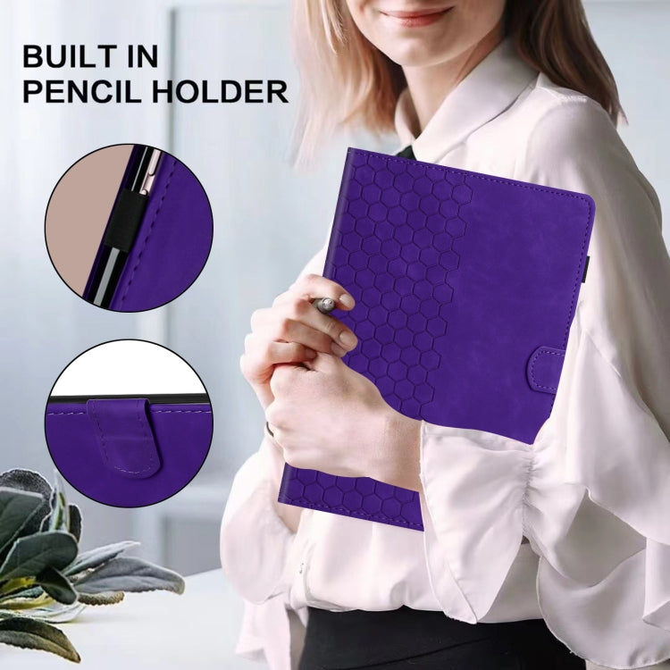 For Samsung Galaxy Tab S9 / S9 FE Honeycomb Embossed Leather Smart Tablet Case(Purple) by buy2fix