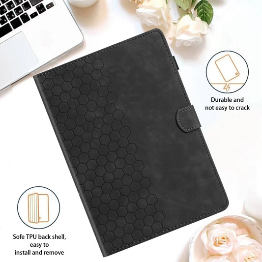 For Samsung Galaxy Tab A11+ / A9+ Honeycomb Embossed Leather Smart Tablet Case(Black) by buy2fix