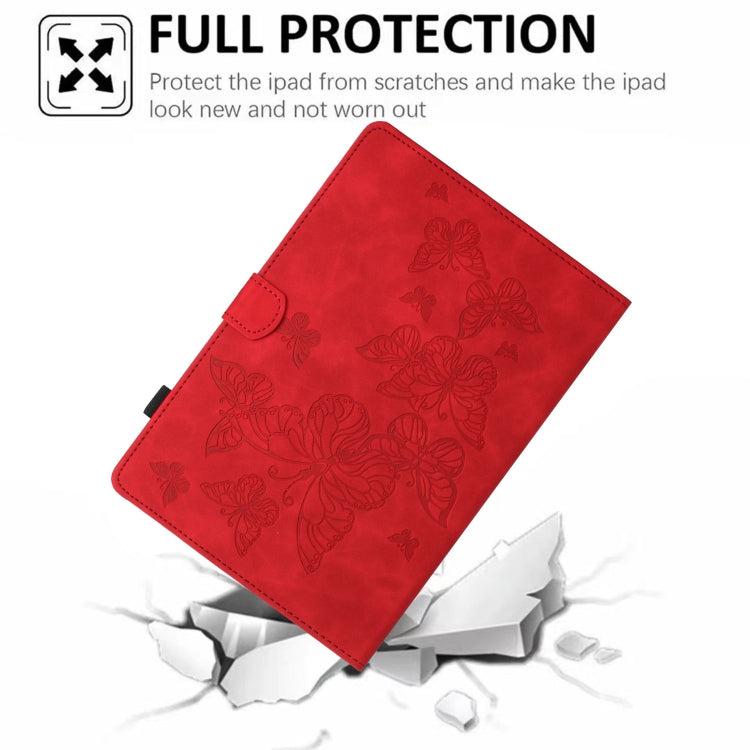 For iPad Pro 11 2025 / 2024 Butterflies Embossed Leather Smart Tablet Case(Red) by buy2fix