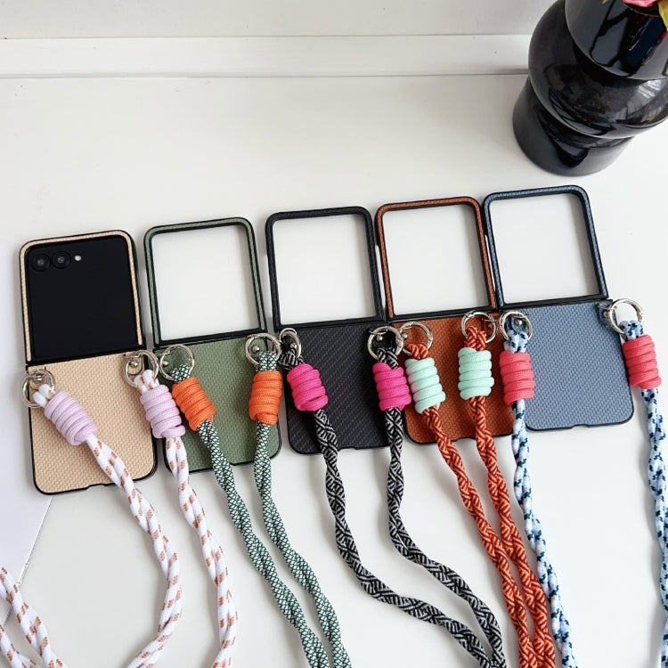 For Motorola Razr 50 Woven Texture Phone Case With Colorful Lanyard(Green) by buy2fix