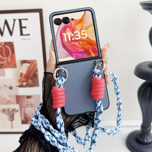 For Motorola Razr 50 Woven Texture Phone Case With Colorful Lanyard(Blue) by buy2fix