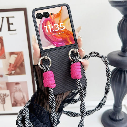 For Motorola Razr 50 Ultra Woven Texture Phone Case With Colorful Lanyard(Black) by buy2fix