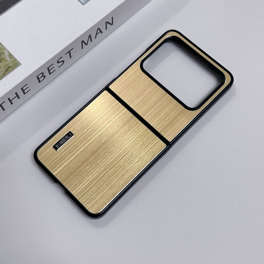 For Motorola Moto Razr 50 2024 PC Hybrid Aluminum Alloy Brushed Shockproof Phone Case(Gold) by buy2fix