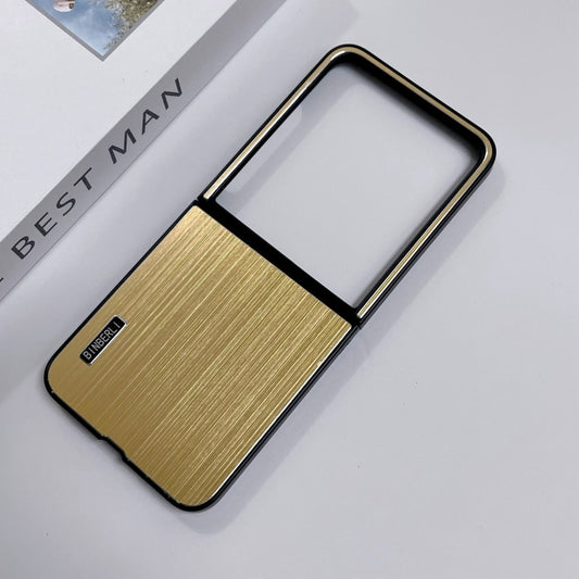 For Motorola Moto Razr 50 Ultra PC Hybrid Aluminum Alloy Brushed Shockproof Phone Case(Gold) by buy2fix