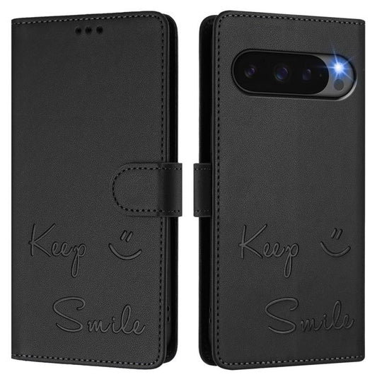 For Google Pixel 10 5G / 10 Pro 5G Global Smile Embossing RFID Leather Phone Case(Black) - Google Cases by buy2fix | Online Shopping UK | buy2fix