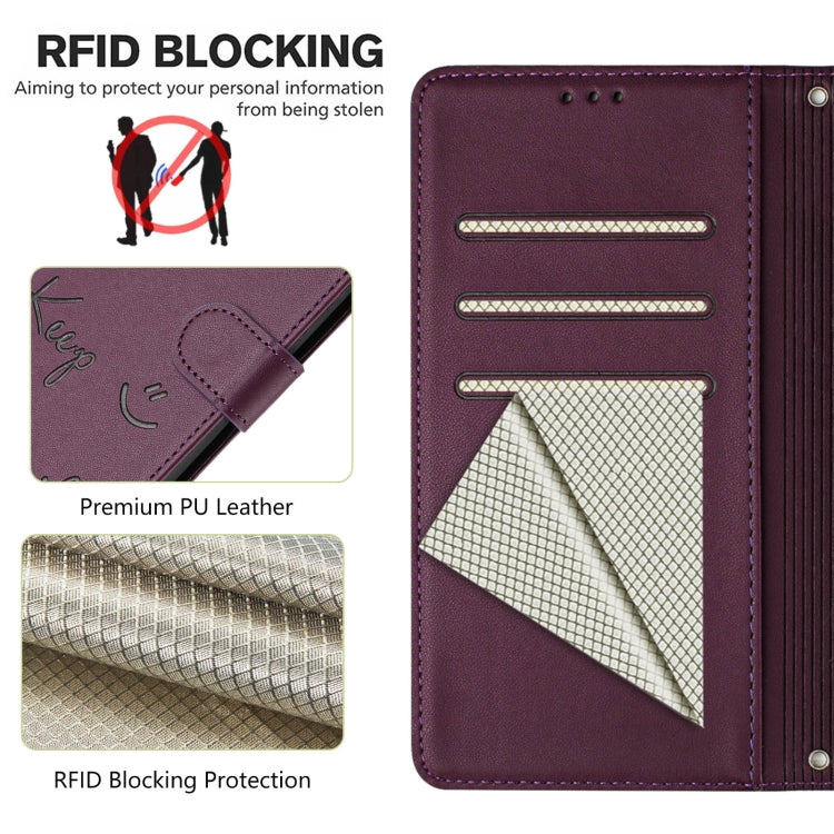For OnePlus 12 5G Global Smile Embossing RFID Leather Phone Case(Violet) by buy2fix