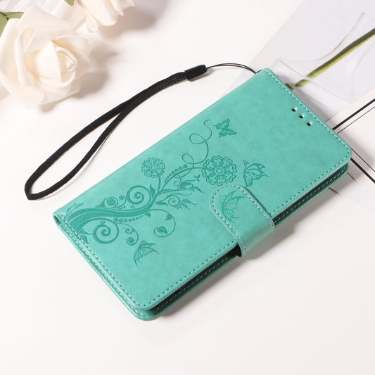 For iPhone 16 Embossed Butterfly Flowers Leather Phone Case(Green) by buy2fix