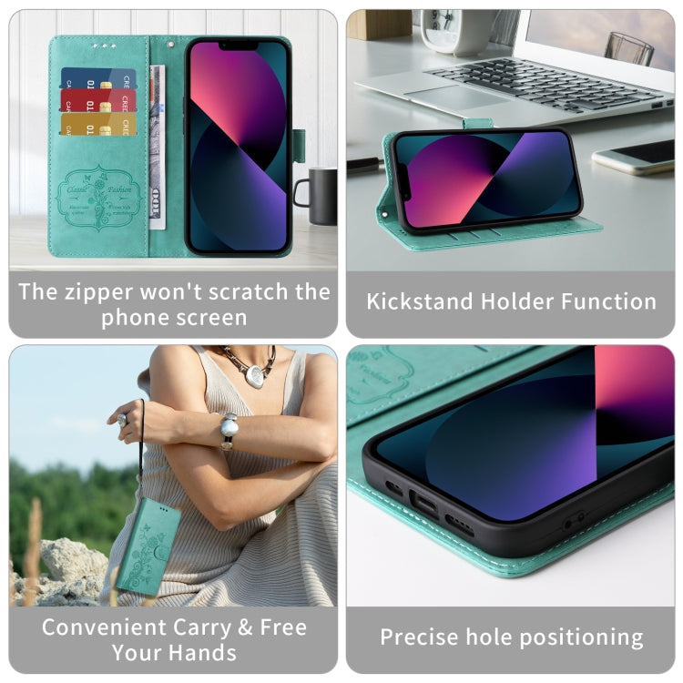 For iPhone 16 Embossed Butterfly Flowers Leather Phone Case(Green) by buy2fix