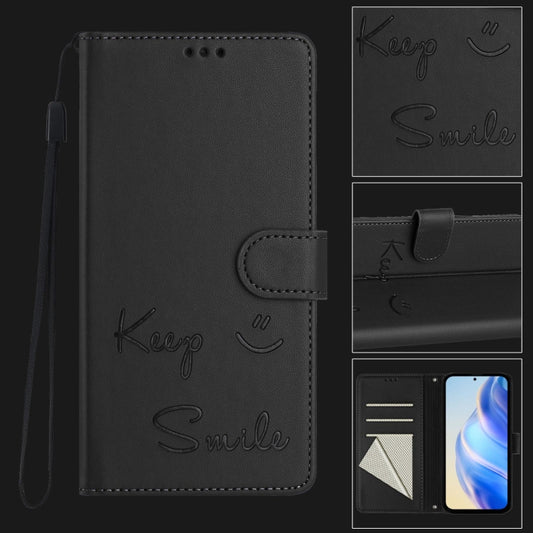 For Motorola Moto G Play 5G 2024 Global Smile Embossing RFID Leather Phone Case(Black) by buy2fix