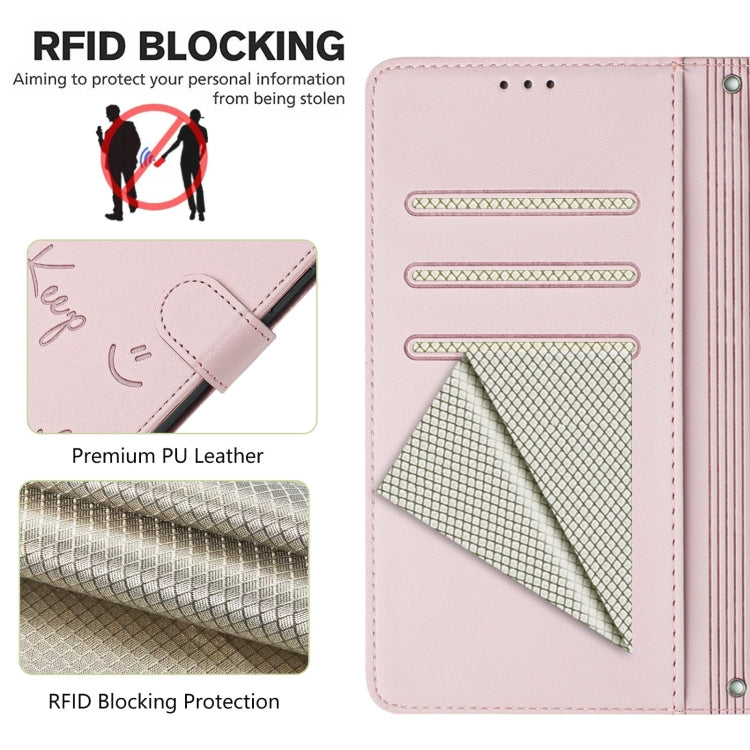 For Motorola Moto G Power 5G 2024 Smile Embossing RFID Leather Phone Case(Pink) by buy2fix