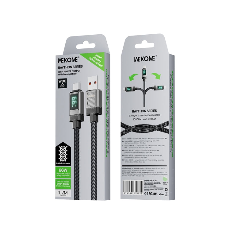 WK WDC-39 Smart Digital Display 1.2m 66W USB to Type-C Fast Charging Data Cable(Black Grey) - USB-C & Type-C Cable by WK | Online Shopping UK | buy2fix