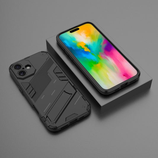 For iPhone 16 Plus Punk Armor 2 in 1 PC + TPU Phone Case with Holder(Black) by buy2fix