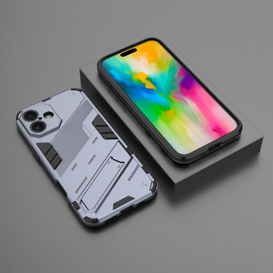 For iPhone 16 Plus Punk Armor 2 in 1 PC + TPU Phone Case with Holder(Grey) by buy2fix