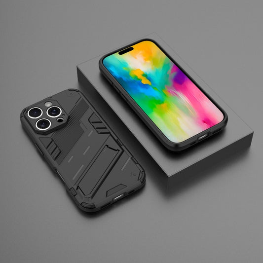 For iPhone 16 Pro Punk Armor 2 in 1 PC + TPU Phone Case with Holder(Black) by buy2fix
