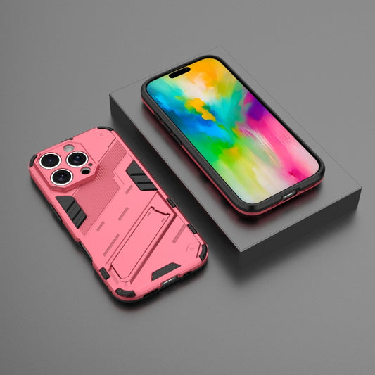 For iPhone 16 Pro Punk Armor 2 in 1 PC + TPU Phone Case with Holder(Light Red) by buy2fix