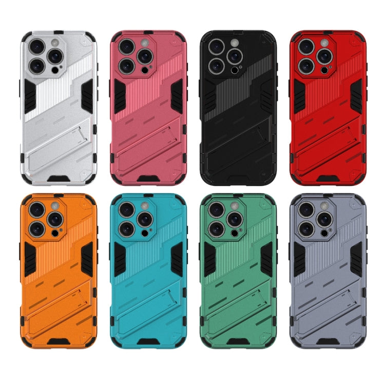 For iPhone 16 Pro Punk Armor 2 in 1 PC + TPU Phone Case with Holder(Light Red) by buy2fix