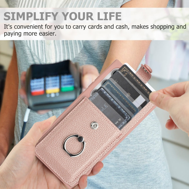 For Samsung Galaxy S25 Ultra 5G Litchi Texture Drawing Card Bag Ring Holder Phone Case(Black) by buy2fix