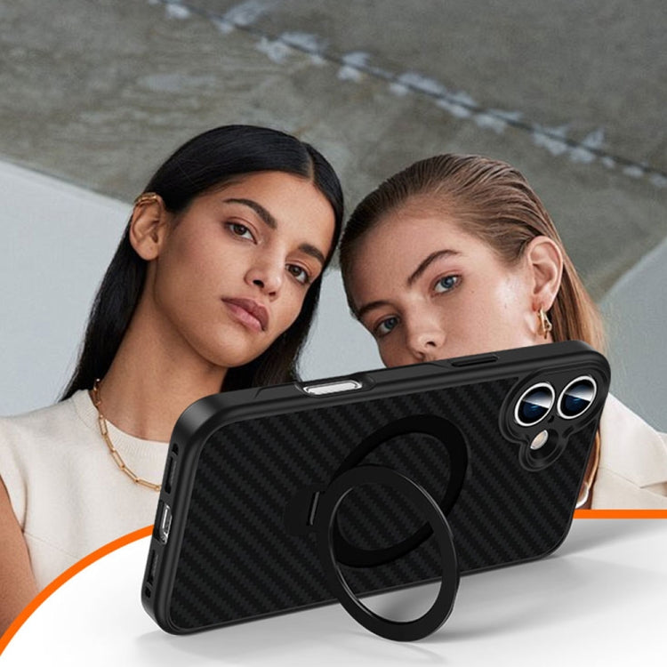 For iPhone 17 Pro Carbon Fiber MagSafe 360 Degree Rotating Holder Phone Case(Black) - iPhone 17 Pro Cases by buy2fix | Online Shopping UK | buy2fix