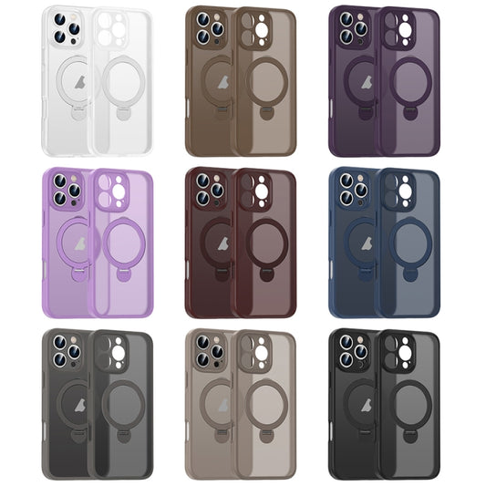 For iPhone 16 Pro Max Matte Texture 360 Degree Rotary Tone Holder MagSafe Phone Case(Plum Red) - iPhone 16 Pro Max Cases by buy2fix | Online Shopping UK | buy2fix