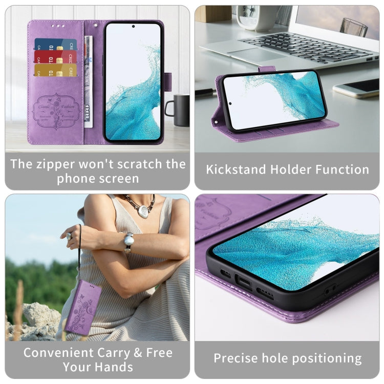 For Google Pixel 9 Pro XL Embossed Butterfly Flowers Leather Phone Case(Purple) by buy2fix