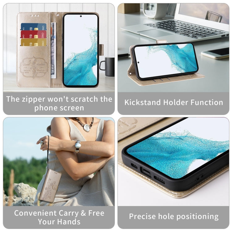 For OnePlus 12 Embossed Butterfly Flowers Leather Phone Case(Gold) by buy2fix