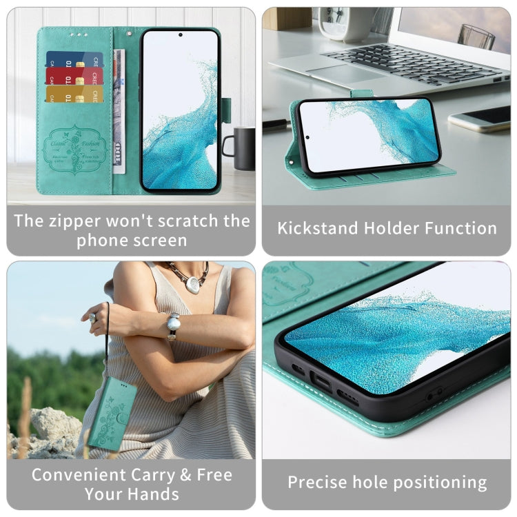 For OnePlus 12 Embossed Butterfly Flowers Leather Phone Case(Green) by buy2fix