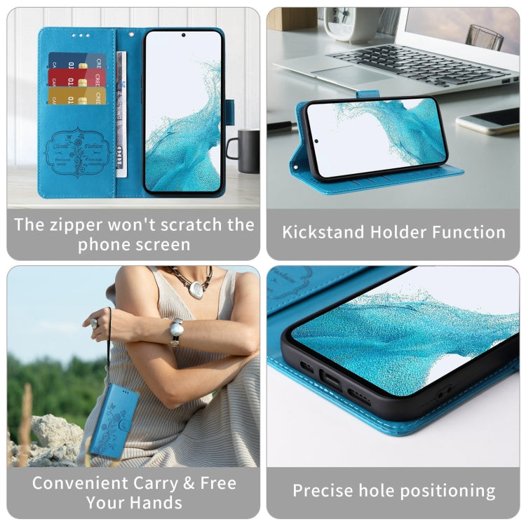 For OnePlus 12 Embossed Butterfly Flowers Leather Phone Case(Blue) by buy2fix