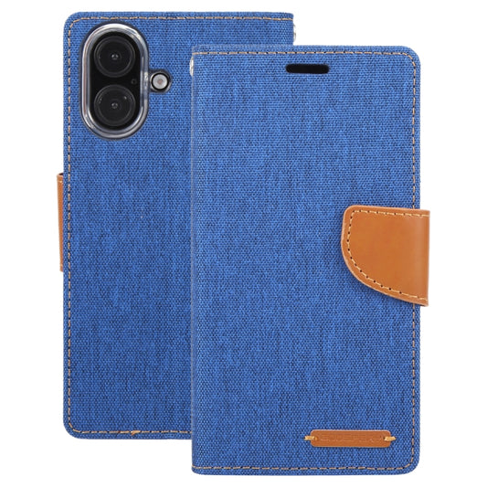 For iPhone 16 Plus GOOSPERY CANVAS DIARY Fabric Texture Flip Leather Phone Case(Blue) by GOOSPERY