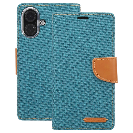 For iPhone 16 GOOSPERY CANVAS DIARY Fabric Texture Flip Leather Phone Case(Green) by GOOSPERY