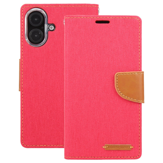 For iPhone 16 GOOSPERY CANVAS DIARY Fabric Texture Flip Leather Phone Case(Red) by GOOSPERY