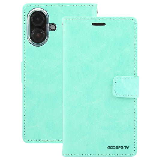 For iPhone 16 Plus GOOSPERY BLUE MOON Crazy Horse Texture Leather Phone Case(Mint Green) by GOOSPERY