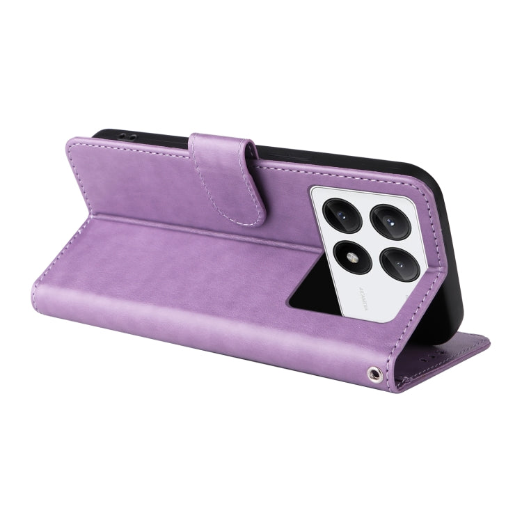 For Redmi K70 / K70 Pro Embossed Butterfly Flowers Leather Phone Case(Purple) by buy2fix