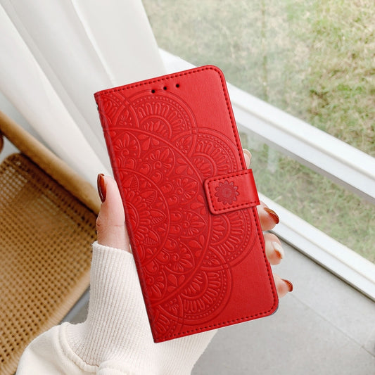 For iPhone 16 Flower Embossed Leather Phone Case(Red) by buy2fix