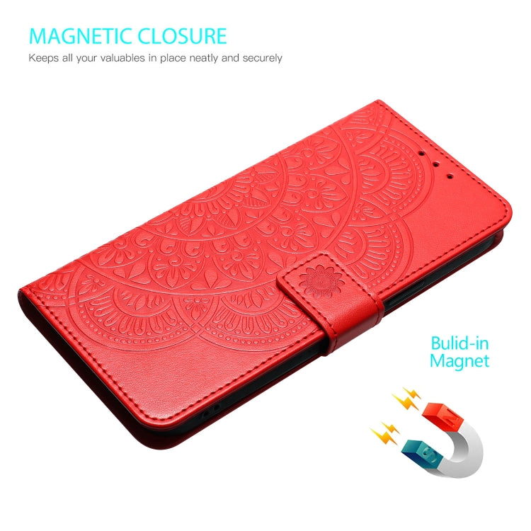 For iPhone 16 Flower Embossed Leather Phone Case(Red) by buy2fix