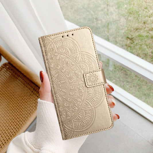 For iPhone 16 Flower Embossed Leather Phone Case(Gold) by buy2fix