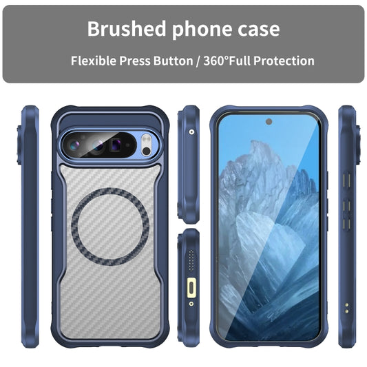 For Google Pixel 9 Pro XL Carbon Fiber Texture MagSafe Translucent Phone Case(Blue) by buy2fix