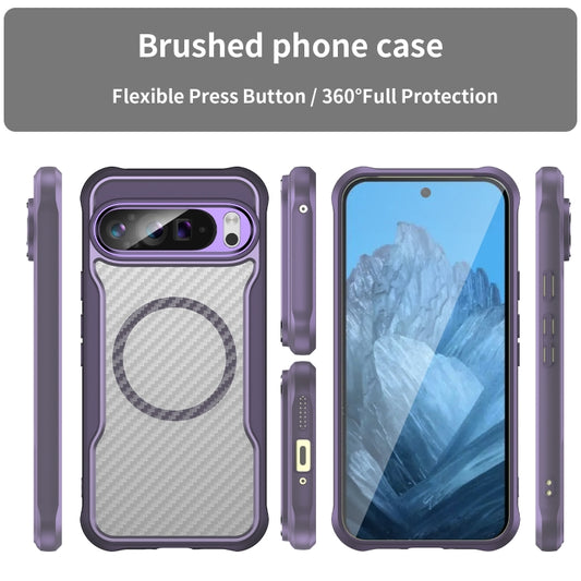 For Google Pixel 9 Pro XL Carbon Fiber Texture MagSafe Translucent Phone Case(Purple) by buy2fix