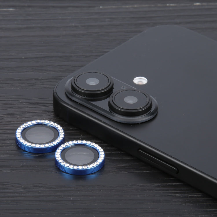 For iPhone 16 / 16 Plus 9H Point Drill Camera Lens Protector Ring(Blue) by buy2fix