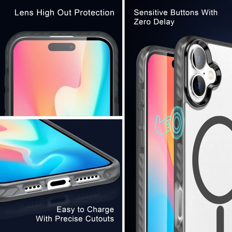 For iPhone 16 Frosted Skin Feel MagSafe Transparent Phone Case(Black) by buy2fix