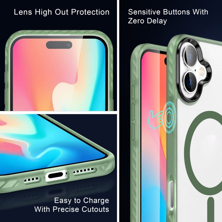 For iPhone 16 Frosted Skin Feel MagSafe Transparent Phone Case(Green) by buy2fix