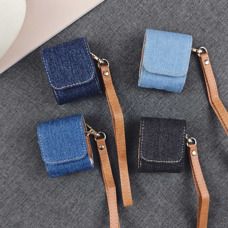 For AirPods 1 / 2 Cowboy Fabric Texture PU Headset Protective Bag(Dark Blue) by buy2fix